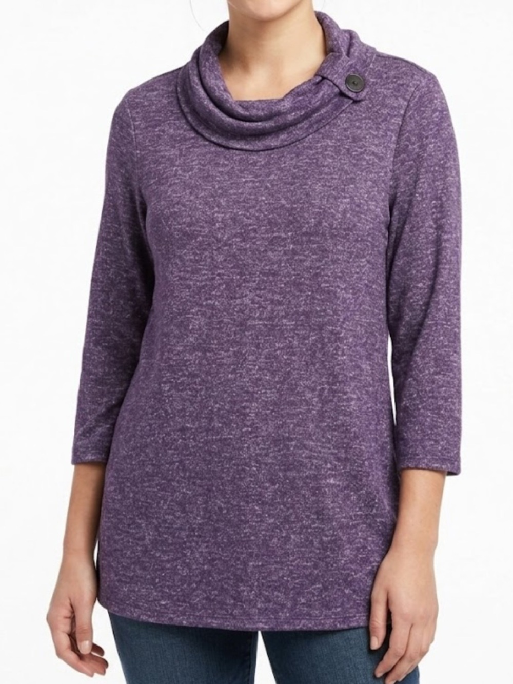 Chico's Heathered Purple Cowl Neck Tunic Sweater